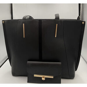 New Look Black Certified Vegan Leather Shoulder Bag Tote W/Phone Bag For Belt